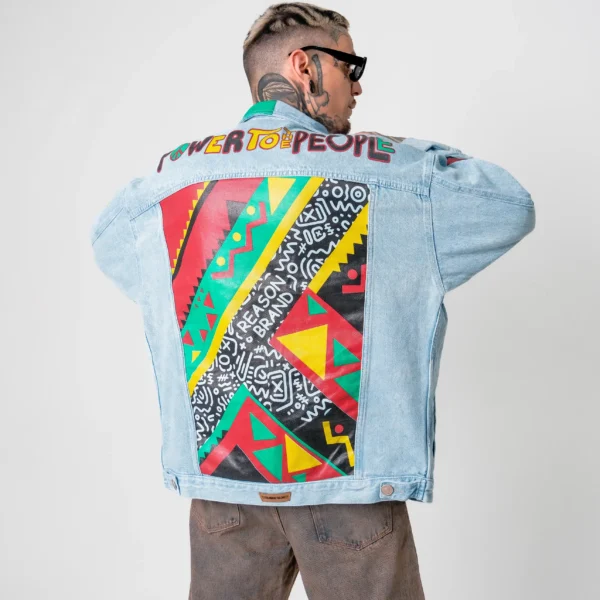 Chaqueta Denim Claro “Power to the People” Estilo Afro Pop