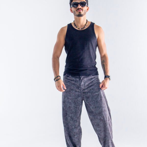 Pantalón Pana Baggy Gris Humo - Corduroy Ancho Lavado Mineral