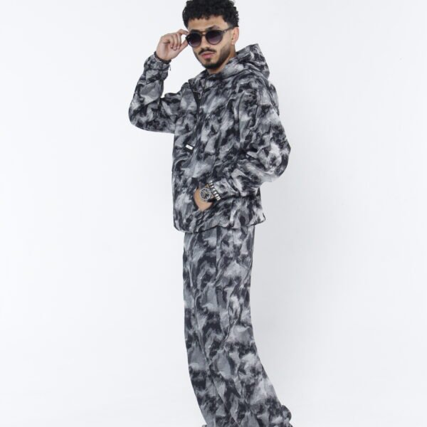 Pantalón Hombre Tejido Jacquard Gris (Tono Crudo) - Corte Baggy con Pinzas y Ajuste Lateral