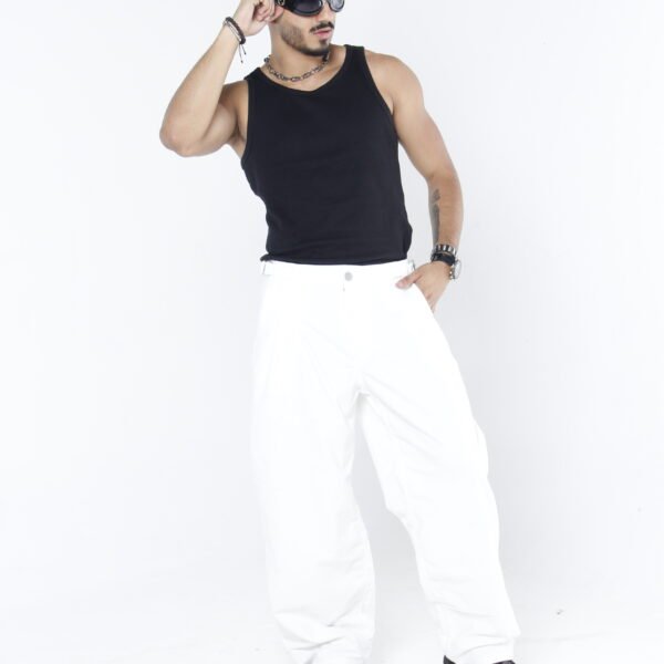 Pantalón de Pana (Corduroy) Blanco - Corte Baggy con Pinzas y Ajuste Lateral